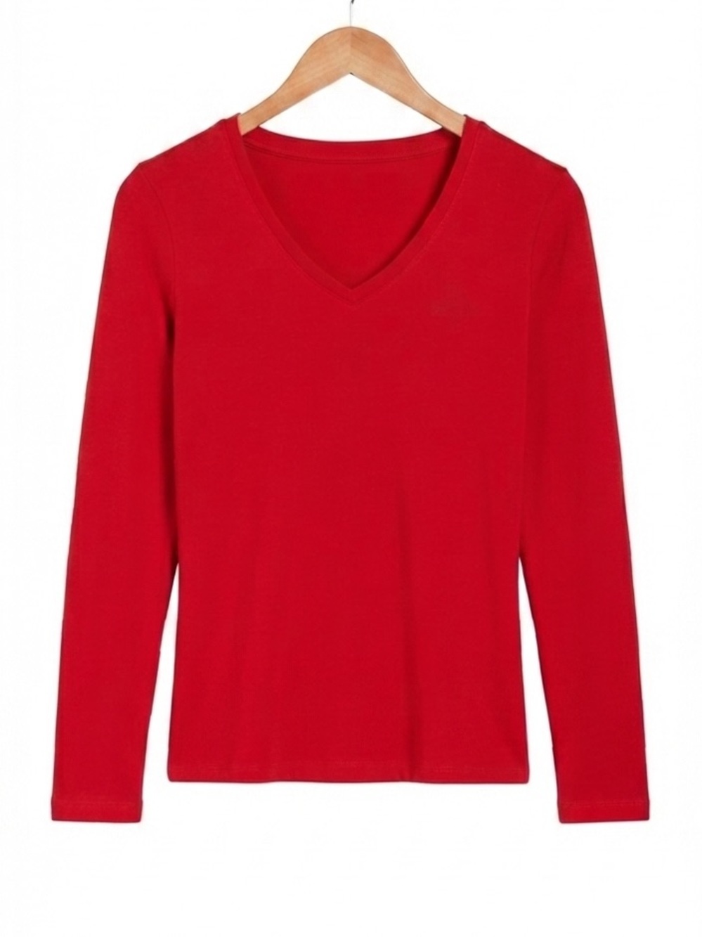 Tommy Hilfiger Women’s 100 % Cotton Red V-Neck Long Sleeve Shirt Medium